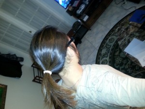 My long hair in a ponytail